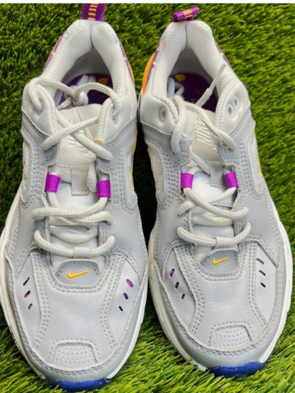 Nike M2K Tekno Womens Size 6 Gray Purple Orange Athletic Running Shoes Used
